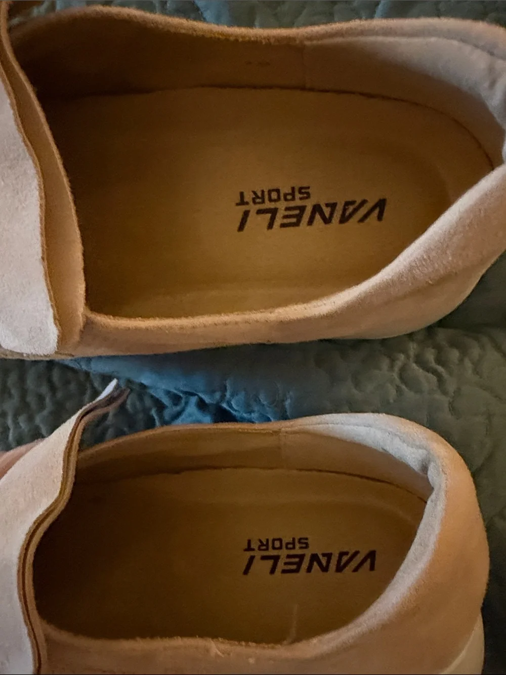 Vaneli Pink Beige Fringe Slip-On Sneakers with Decorative Chain
